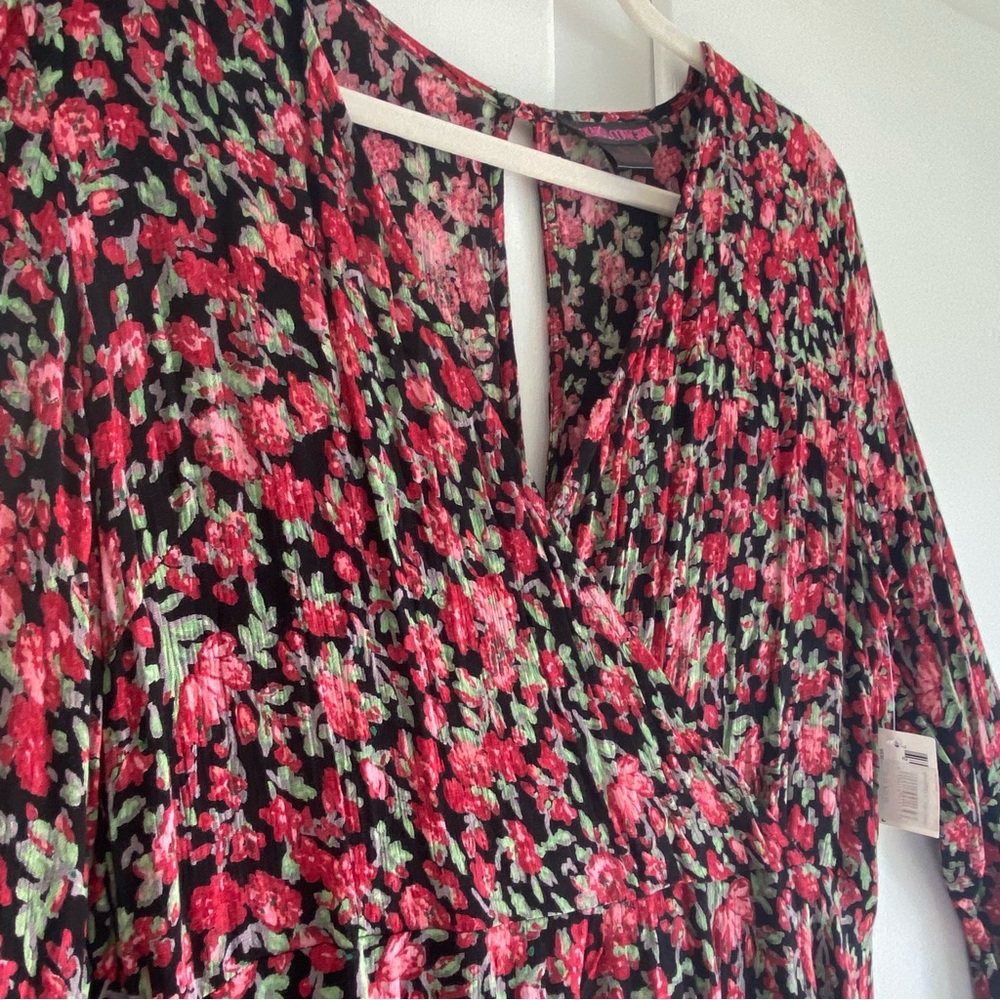 Rock & Roll Cowgirl Black Red Floral Dress Valentines Bell Sleeve Flowy Flirty L - Picture 2 of 8